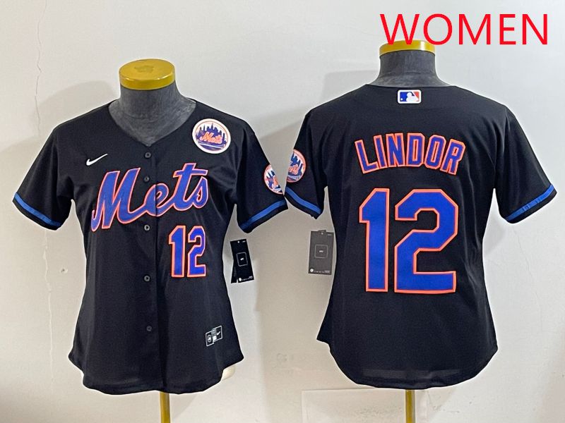 Women 2025 New York Mets #12 Lindor Black Game Nike MLB Jersey style 2->women mlb jersey->Women Jersey